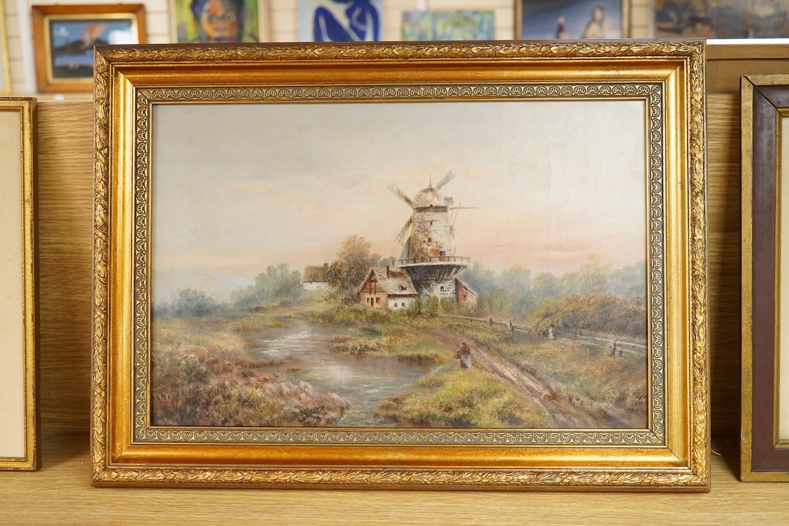 J M Saxby, ‘Winchester College’, signed, inscribed verso, oil on board, 38 x 33cm